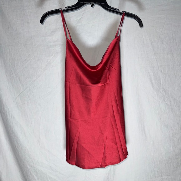 zeagoo Tops - Womens Red Satin Cowl Neck Camisole Adjustable Spaghetti Strap Tank Top Small‎